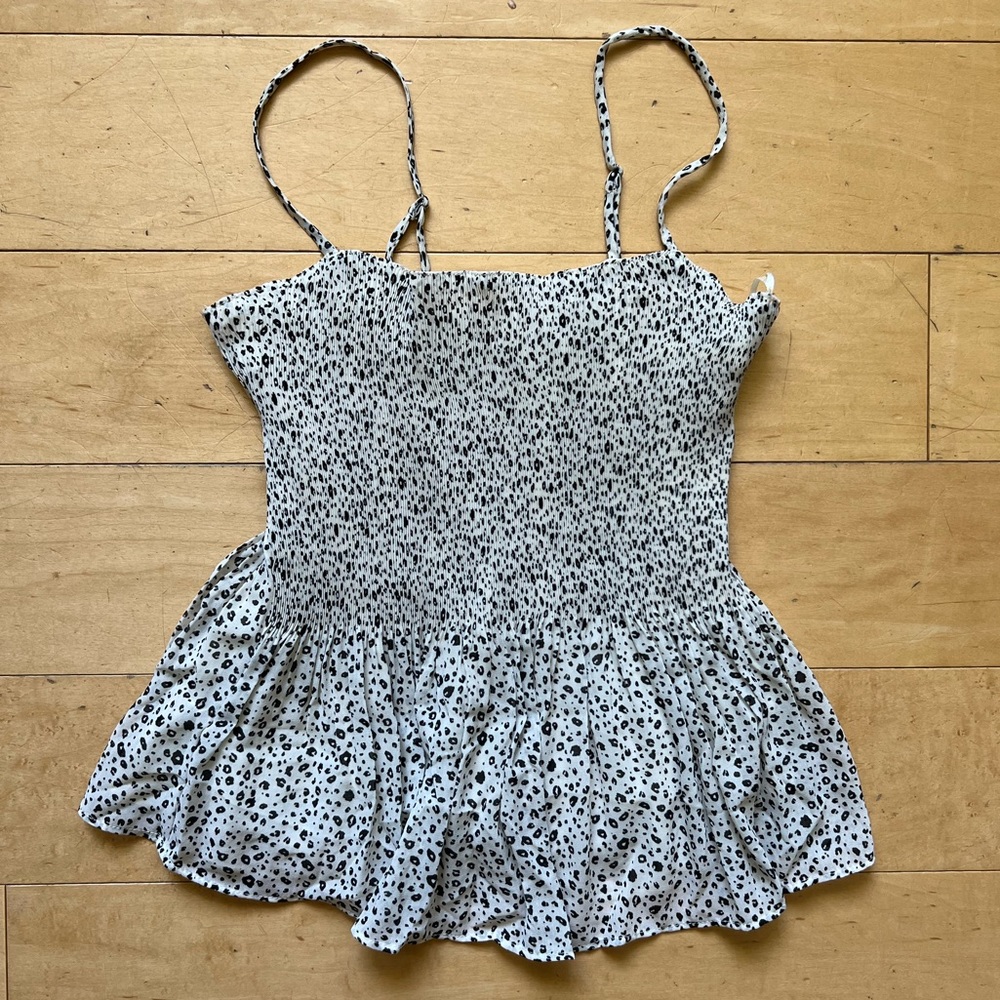 NWT - Lush Tank, smocked, pleated, spaghetti strap, black and white, Size XS